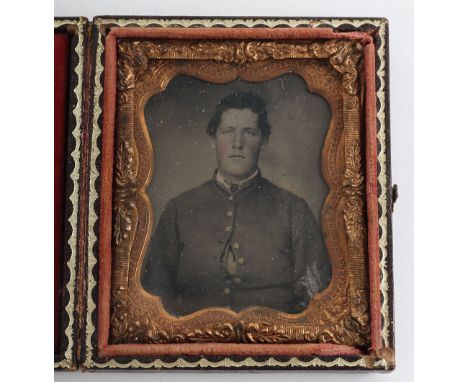 American Civil War Ambrotype Photograph of Possibly a Confederate Soldier, the image shows a man wearing a light coloured she