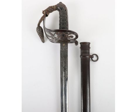 1854 Pattern Rifle Brigade Officer’s Sword, regulation blade by Bennett & Co, London etched with crowned VR cipher, RIFLE BRI