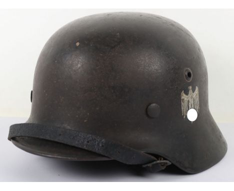 WW2 German Army M-35 Single Decal Steel Combat Helmet, good untouched example of a period re-issue M-35 steel combat helmet r