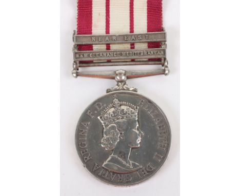 A Rare Two Clasp Naval General Service Medal 1915-62 for Bomb and Mine Clearance in the Mediterranean, medal with 2 clasps, B