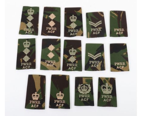 Princess of Wales Royal Regiment Army Cadet Force Slip-on Rank Slides, all being DPM camouflage examples for various ranks. S