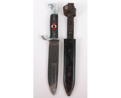 Third Reich Hitler Youth Boys Dagger by Max Weyersberg, good example with two piece black chequered grips, enamel Hitler Yout