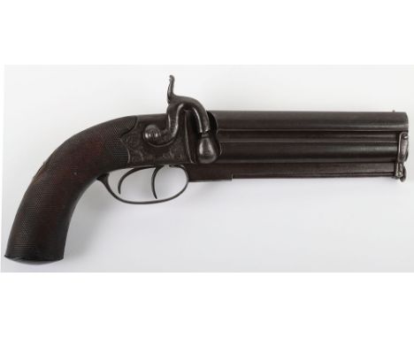 24 Bore Double Barrel Over and Under Boxlock Side Hammer Percussion Belt Pistol, Birmingham proved, lower barrel served by an