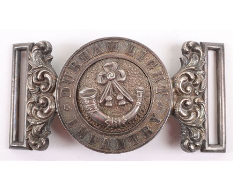 Volunteer Battalion Durham Light Infantry Officers Waist Belt Clasp, seeded white metal centre with strung bugle, circlet wit