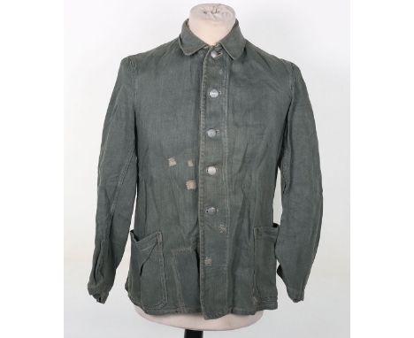WW2 German Army Fatigue Tunic, good worn example of the denim cloth fatigue tunic as issued to the German armed forces includ
