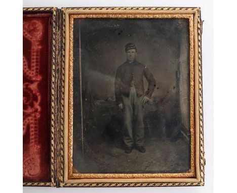 American Civil War Ambrotype Photograph of a Union Soldier, fine large example showing a Union Soldier in full uniform with k