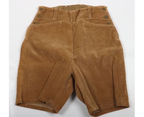 WW2 Women’s Land Army (W.L.A) Shorts, light brown corduroy shorts with side buttons and slash pockets. Good overall condition