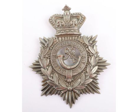 Victorian 4th Administration Battalion Durham Rifle Volunteer Corps Helmet Plate, white metal other ranks example with centra