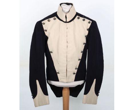 17th Lancers Troopers Short Tailed Jacket, navy blue cloth with white cloth collar, cuffs and plastron. Twenty small size whi