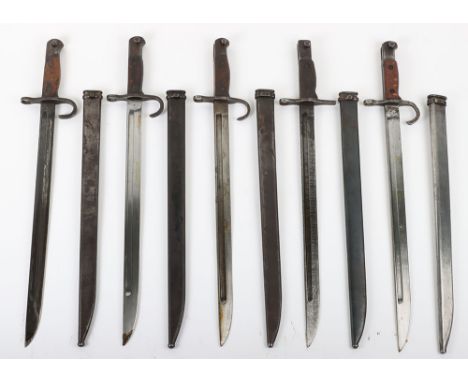 5x Japanese Type 30 Arisaka Bayonets, all complete with the original scabbards, one being the late war type with the squared 