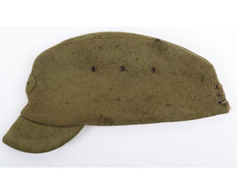 WW2 Japanese Army Infantry Officers Cap, khaki green felt body cap in the standard Military pattern. Cap is missing its chins