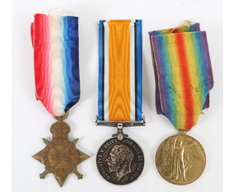 A 1916 Battle of the Somme Killed in Action Medal Group of Three 11th Battalion Northumberland Fusiliers, 1914-15 Star medal,