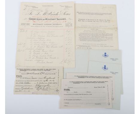WW1 Period Paperwork of Famous British Author Dennis Wheatley (1897-1977), including a tailors bill made out to Wheatley for 