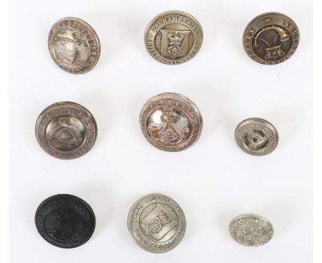 Grouping of Hampshire Rifle Volunteer Tunic Buttons, including 5th Volunteer Battalion Hants Regiment I. W (Isle of Wight), V