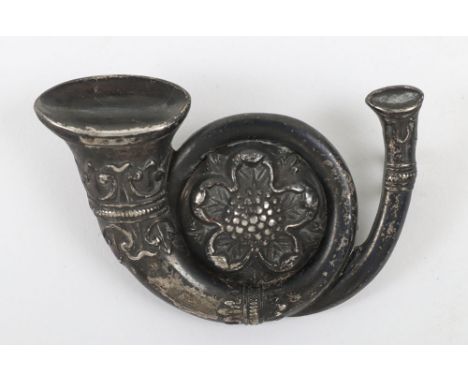 Hampshire Rifle Volunteers Glengarry Badge, white metal French bugle with rose to the centre. Two lug fittings to the reverse