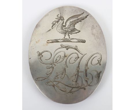 The Liverpool Light Horse Officers Shoulder Belt Plate 1797-1814, a fine quality oval example in silver coloured metal. The o