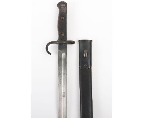 British Rifle Brigade Regimentally Marked 1907 Hook Quillon Bayonet by Wilkinson, in mk 1 scabbard, matching numbers, 3rd Rif