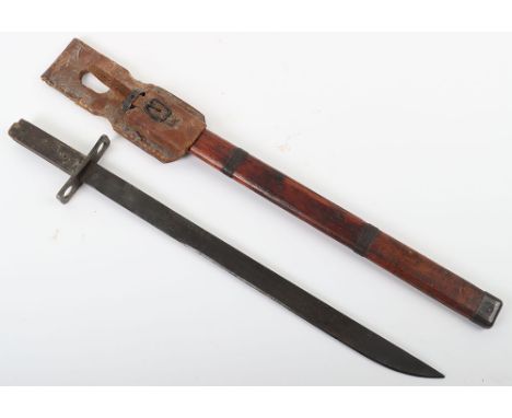 Rare WW2 Japanese Pole Bayonet, with wooden scabbard and rubber bayonet frog, blade with arsenal mark for Jinsen Rikugun Zohe