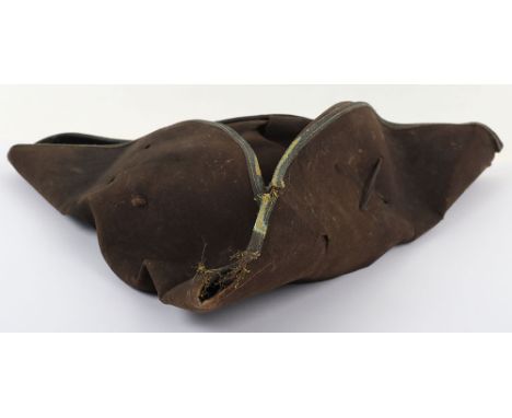 A Early British Military Tricorne Hat of Late 18th Century Style, very interesting untouched black felt tricorn pattern hat w