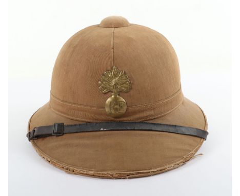 French Foreign Service Sun Helmet for Gendarmerie Probably in French Indo-China, cloth covered cork foreign service helmet wi