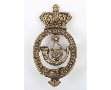 Rare Victorian First Admin Battalion Hants Rifle Volunteers Glengarry Badge, cast brass crowned strap with regimental details