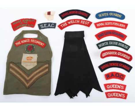 Grouping of British Cloth Insignia, including Korean War period sleeve panel with The Kings Regiment shoulder title, Catteric
