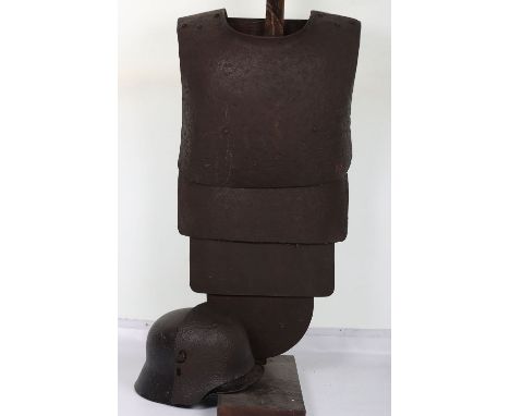 WW1 Battlefield Recovered Trench Body Armour Set (Sappenpanzer) and Steel Hemet with Brow Plate (Stirnpanzer), good example o