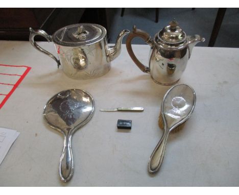 Silver, silver plate and collectables to include a silver back dressing table mirror and brush, a silver bladed fruit knife, 