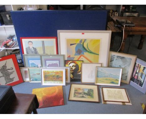 A quantity of pictures, prints and watercolours to include Edith Meinel - abstract print 'Tektonisch Performist', F.M Hall - 