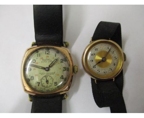 A vintage Rotary Super-Sport wrist watch with 9ct gold case together with another vintage 9ct gold case watch 