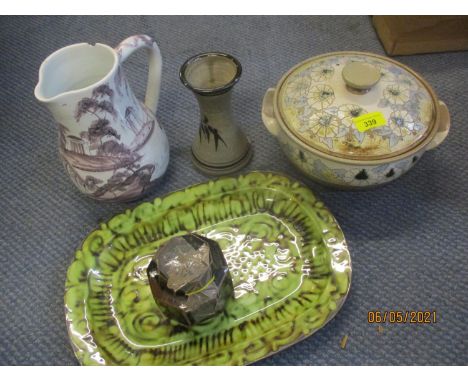 A Jeremy Leach Lowerdown studio pottery glazed vase of tapering form , together with mixed pottery to include a Deborah Sears