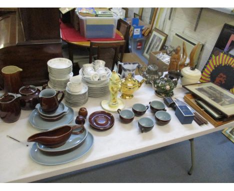 A mixed lot to include a 'Chairman' tobacco nymph match striker A/F, a Denby part dinner service, prints etcLocation: 9:2 