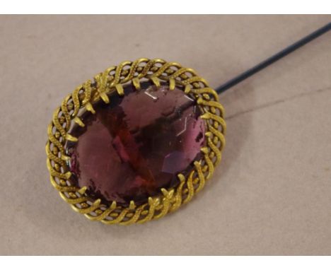 Vintage purple stone and gilt metal hair pin