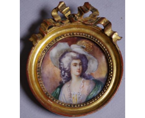 Victorian gilt framed lady portrait miniature signed Harrys, 9.5cm X 8cm approx