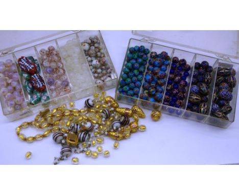 Three boxes of vintage Murano glass & enamel beads