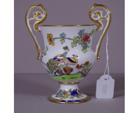 Small Spode Copeland dual handled vase hand decorated, 12cm high approx.