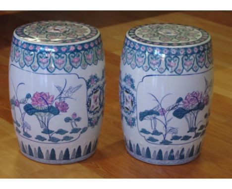 Pair of Chinese ceramic tub stools 34cm diameter, 47cm high approx