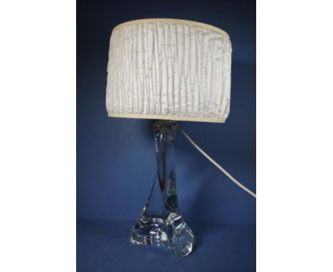 French Baccarat crystal lamp with shade, makers mark to base, 52cm high approx