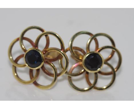 Pair of 18ct yellow gold & sapphire earrings each stamped 18k, total weight 4.4gms.