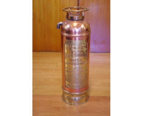 Vintage polished copper & brass fire extinguisher "Badger's Foam Fire Extinguisher", 60cm high