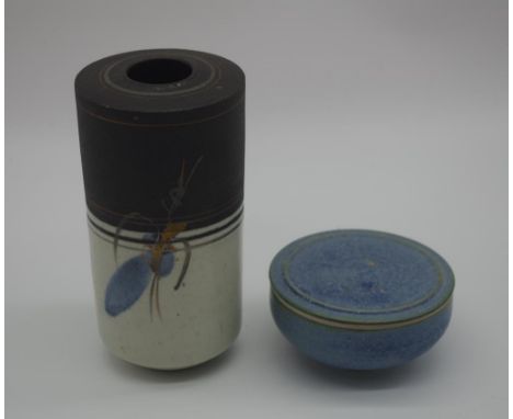 Two Australian studio pottery pieces comprising a Victor Greenaway vase, 14cm high approx., & a Mark Heggie trinket box