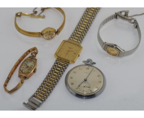 Vintage Longines ladies wrist watch together with 3 other ladies watches and a pocket watch
