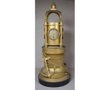 Rare 19th century French industrial clock with revolving top and nautical inspired base, the 4 sided revolving upper section 