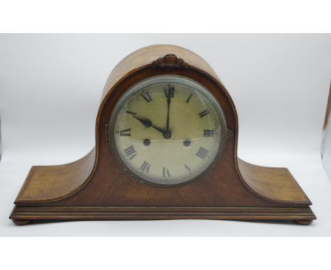 Gustav Becker art deco 'Napoleon Hat' mantle clock art deco era, with striking movement, key and pendulum included, 45.5cm wi