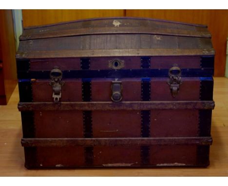 Dome top sea trunk with fitted interior, 93cm wide