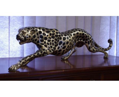 Impressive aluminium hunting leopard figure H25cms approx L115cs approx.