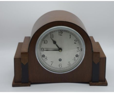 Art Deco Garrard mantle clock with Westminster chimes, key and pendulum included, 31cm wide, 21.5cm high