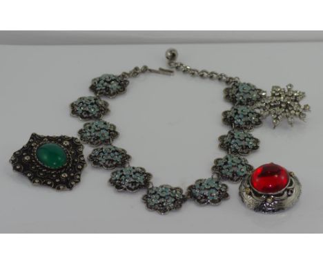 Vintage costume necklace & three brooches