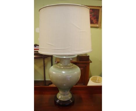 Large oriental celadon base electric lamp 97cm high