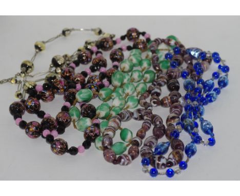 Collection of vintage Murano and glass bead necklaces, (5)